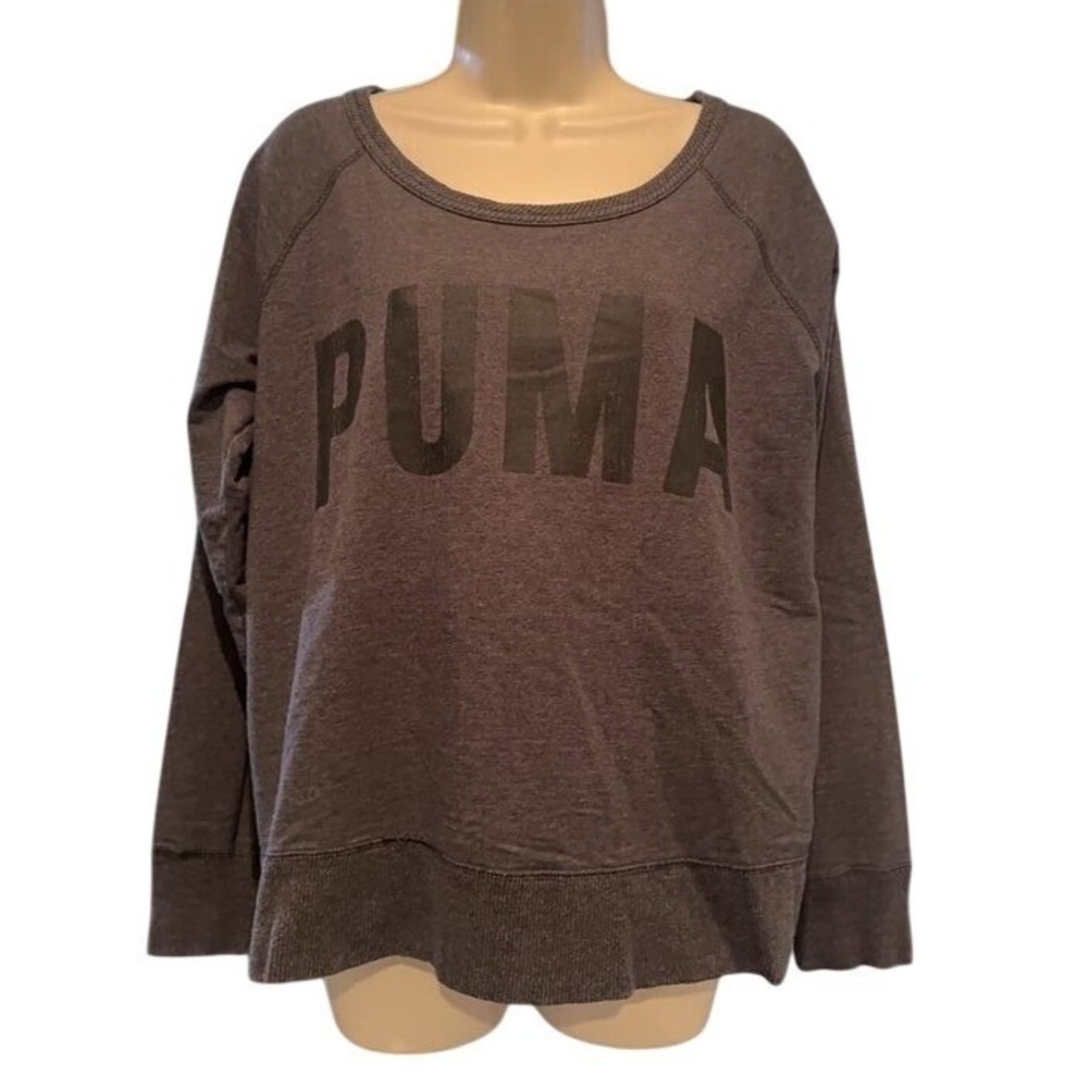 Puma Womens XL Gray Heather Logo Sweatshirt Scoop Neck Raglan Pullover